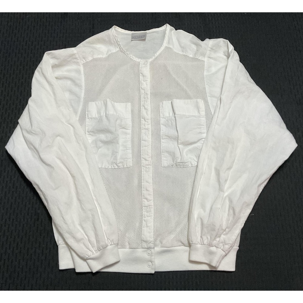 Vintage Koret Jacket Womens 12 White Mesh Cotton Bomber Pockets Made USA 90s